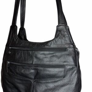 Genuine Leather Black Crossbody / Shoulder Bag – Multi Pocket
